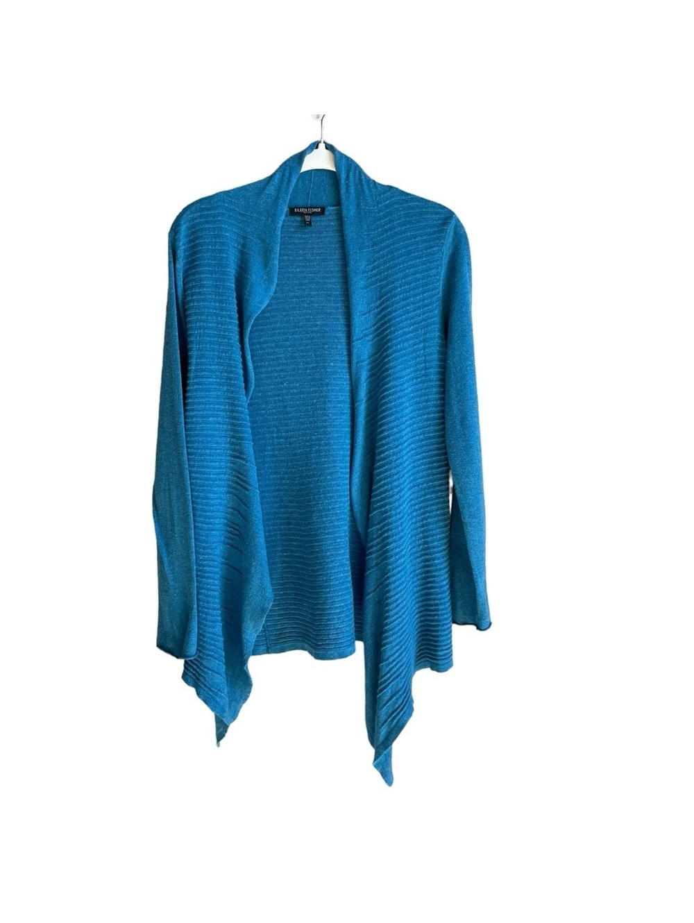 Eileen Fisher Blue Ribbed Waterfall Cardigan Size Petite Small Linen Coastal